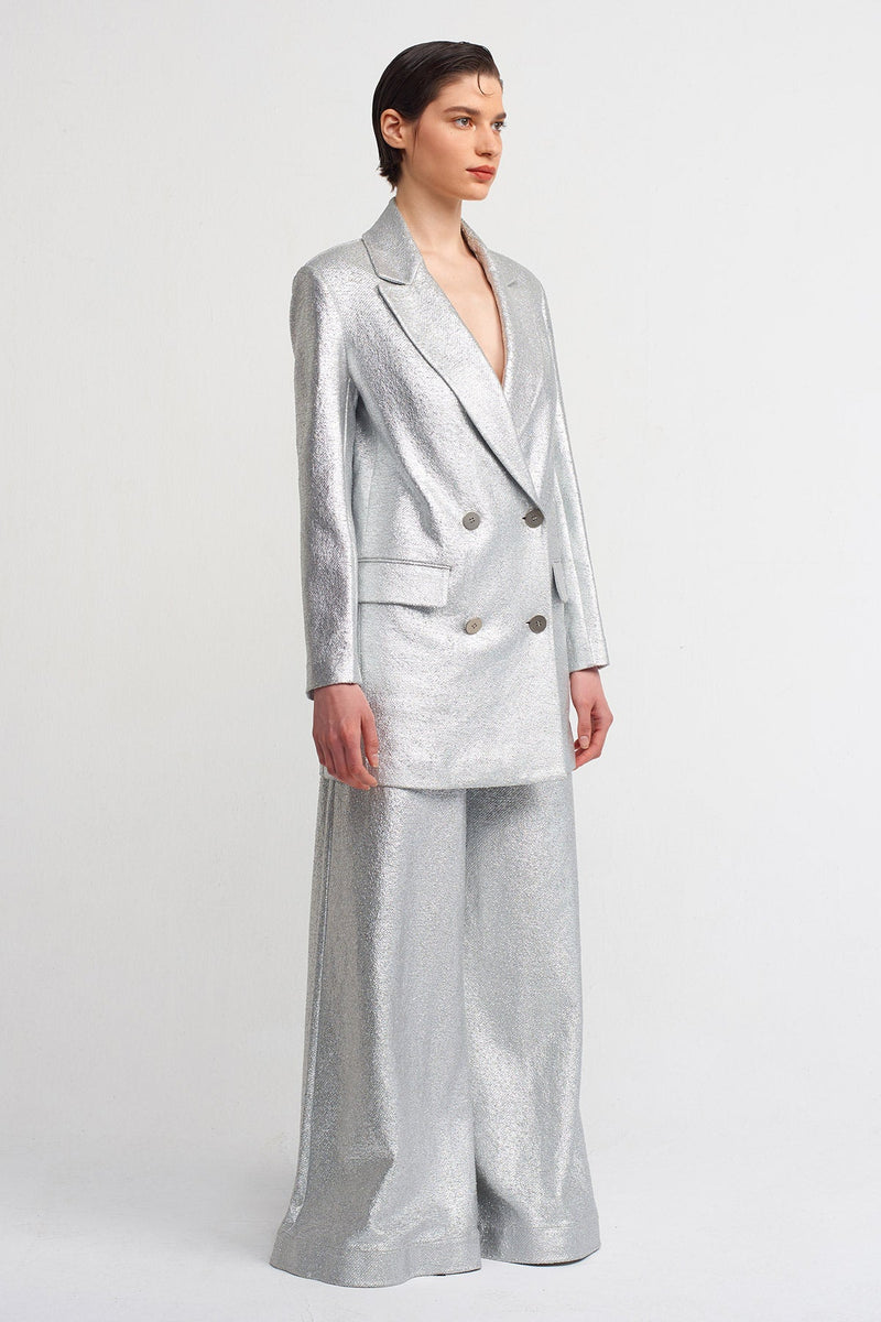 Nu Metallic Long Sleeve Blazer Jacket Silver