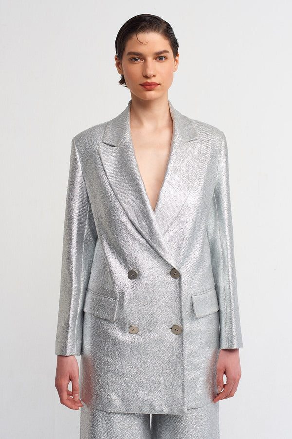 Nu Metallic Long Sleeve Blazer Jacket Silver