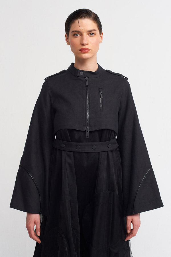 Nu Belt Detailed Crop Jacket Black