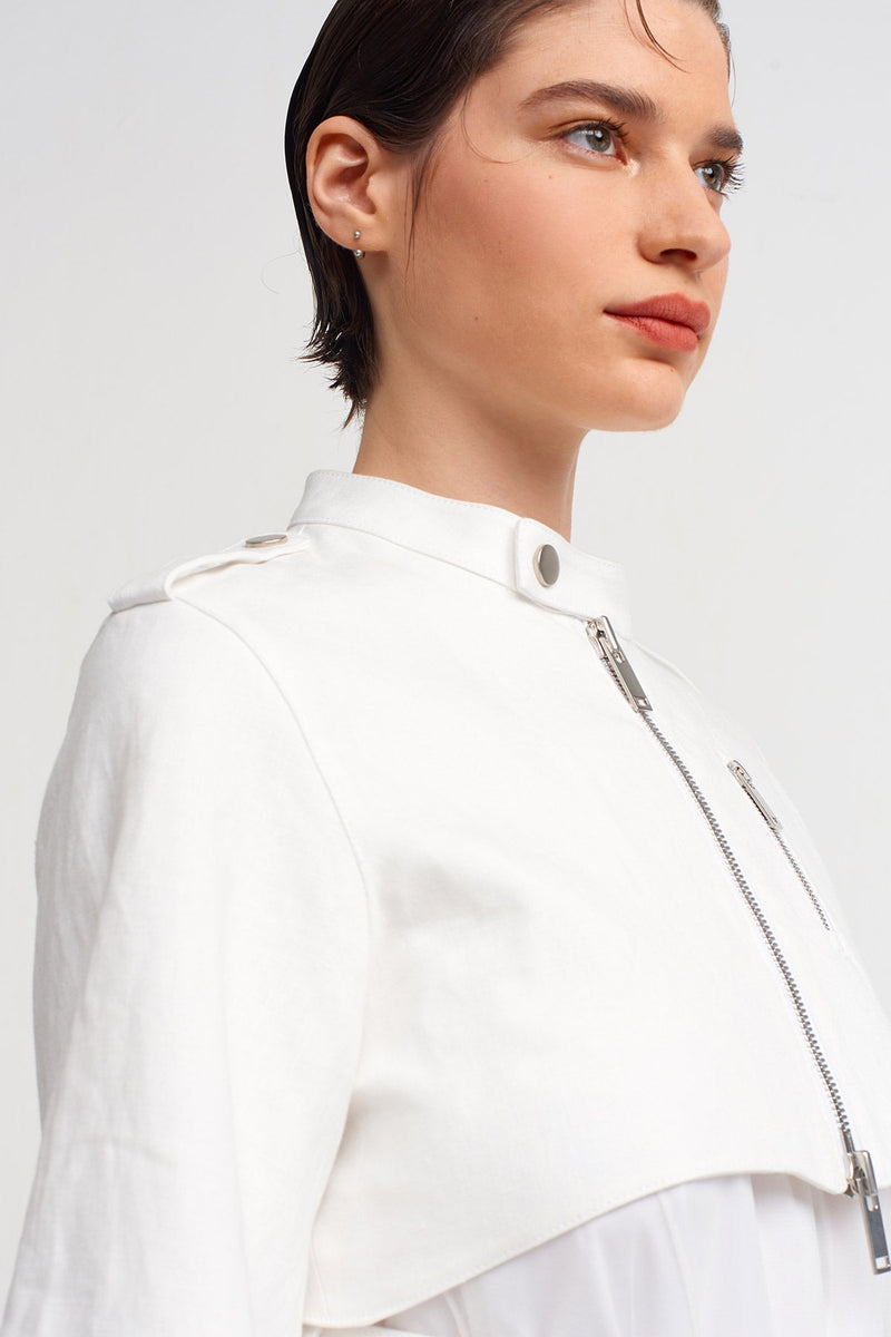 Nu Belt Detailed Crop Jacket Off White