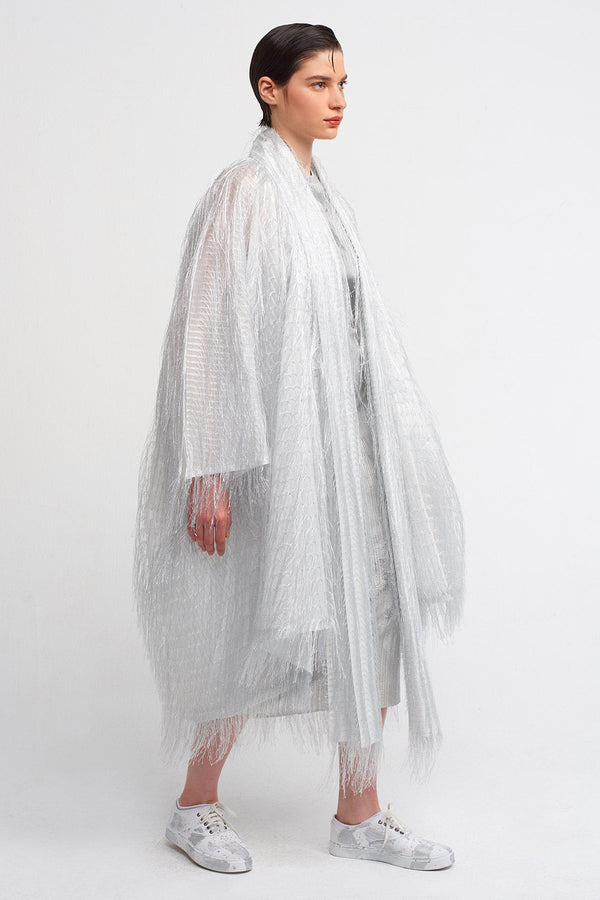 Nu Tasseled Stylish Midi Kimono Silver