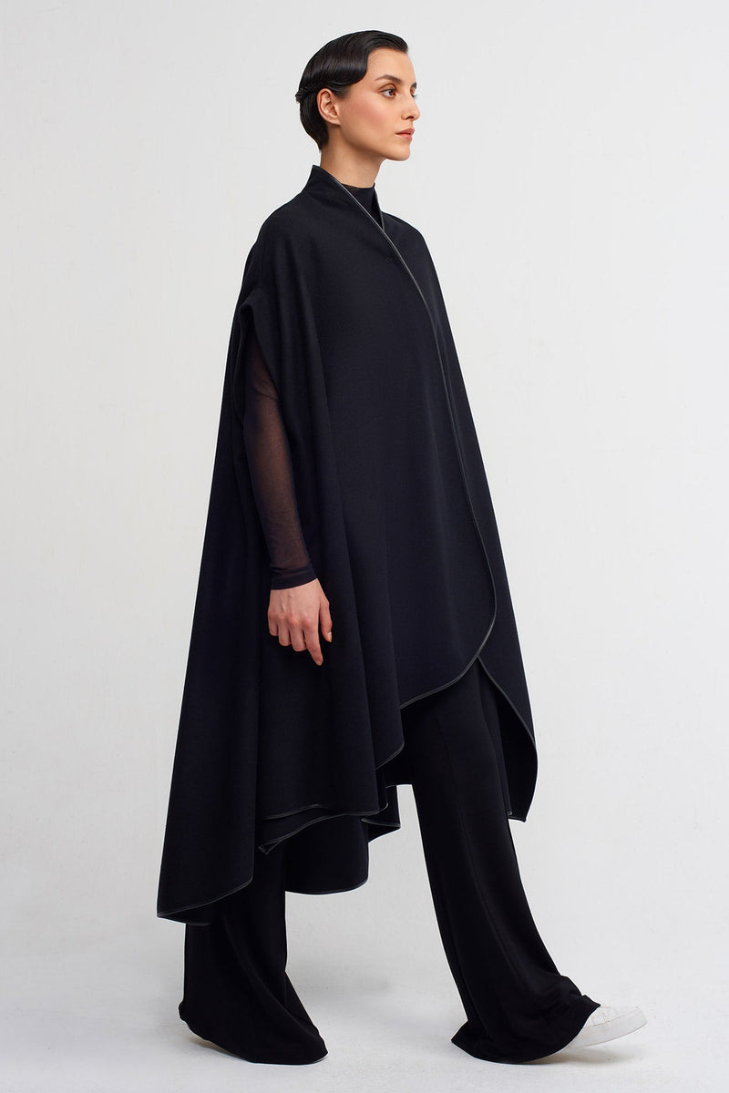 Nu Leather Trimmed Cape Jacket Black