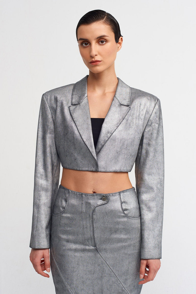 Nu Crop Blazer Jacket Silver