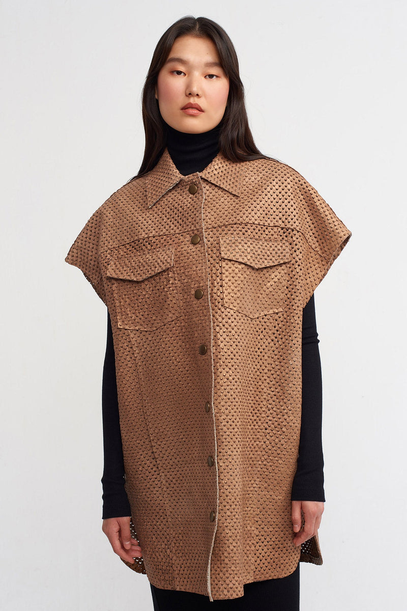 Nu Leather Oversized Vest Bronze