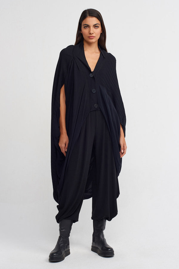 Nu Jacquard Pleated Button-Up Cardigan Black