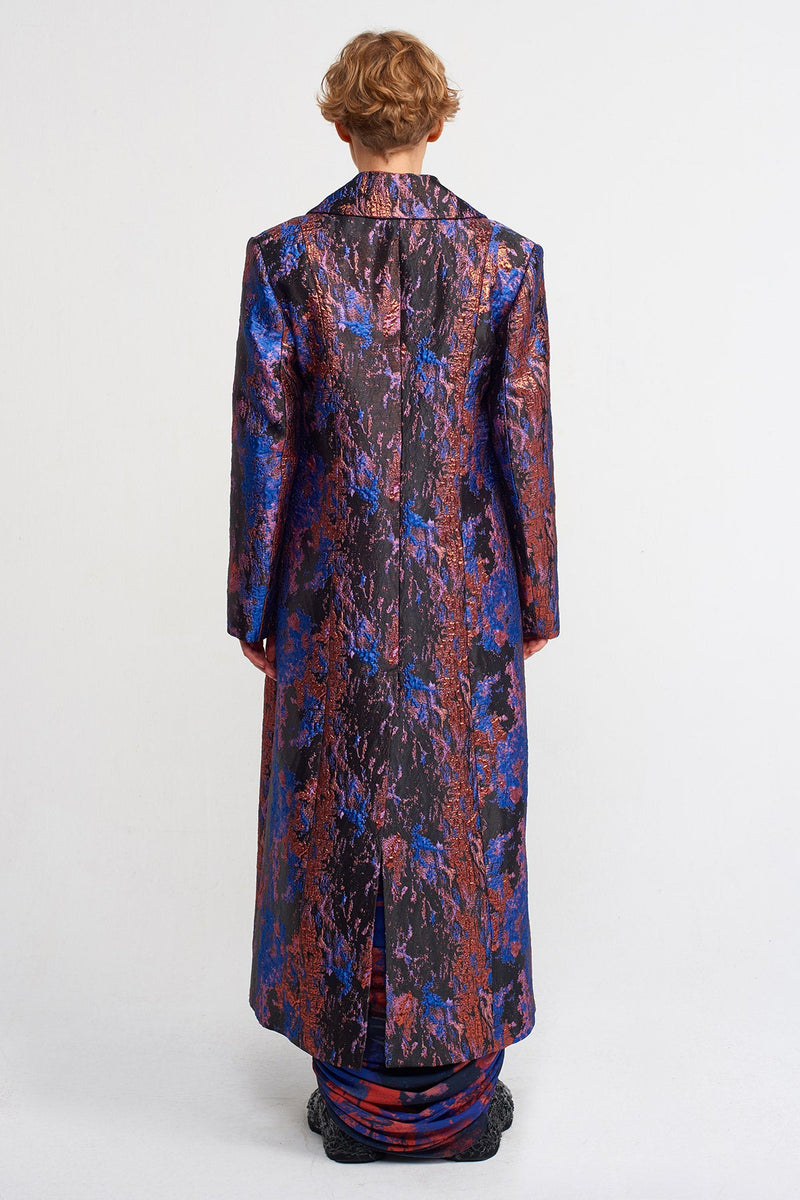 Nu Jacquard Patterned Long Coat Multi Color