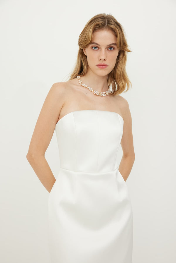 Roman Strapless Midi Dress Off White