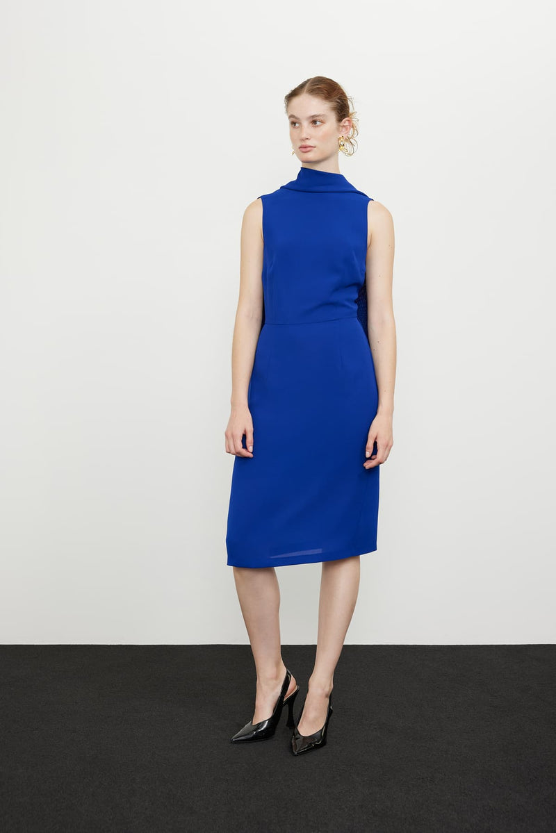 Roman Detailed Midi Solid Dress Blue