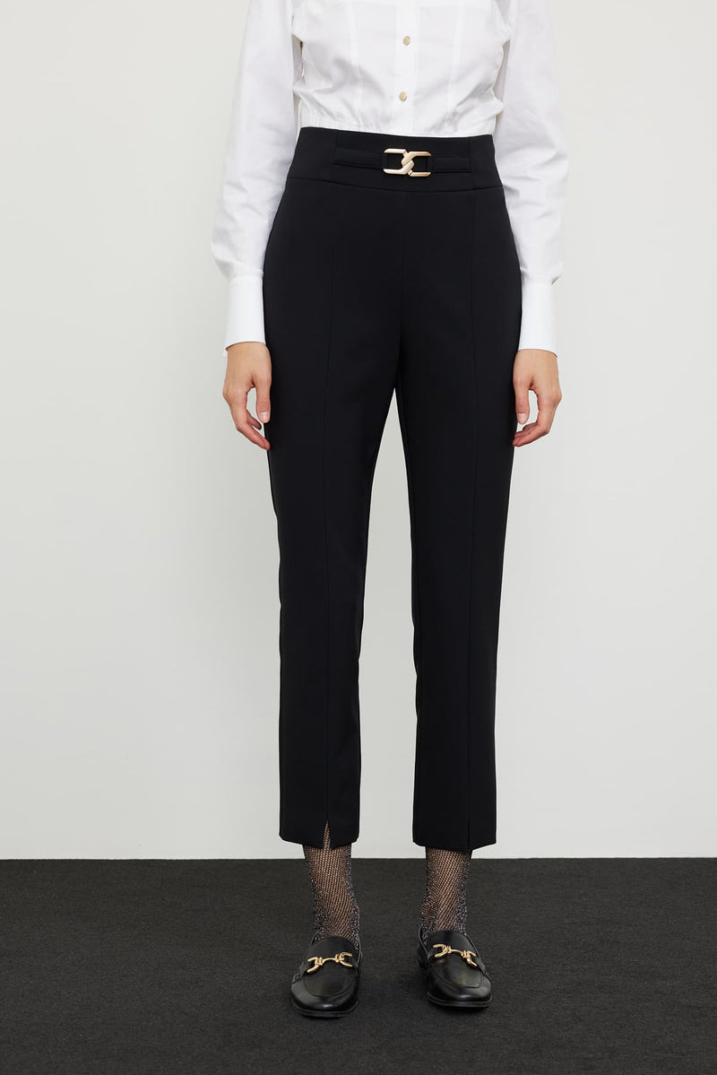 Roman Buckle Detail Skinny Fit Trousers Black