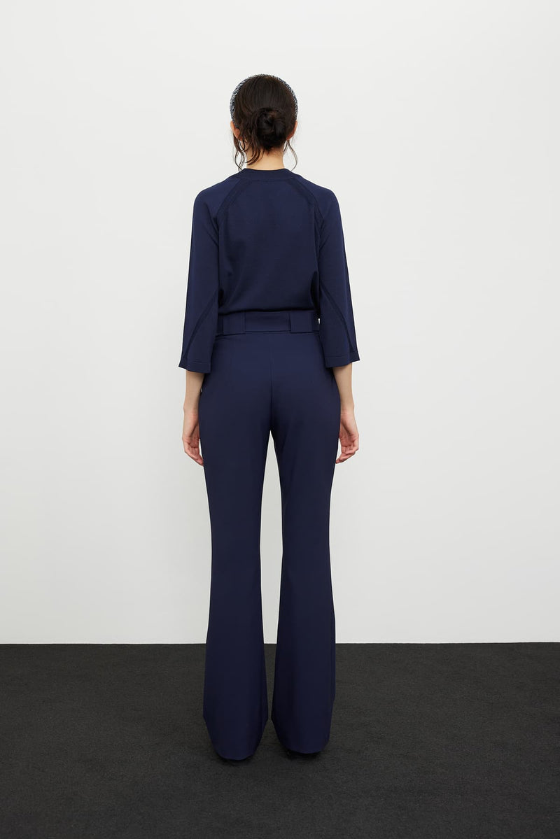 Roman High Waist Trousers With Button Detail Navy