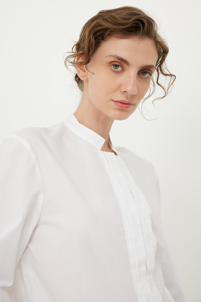 Roman Pintuck Solid Poplin Shirt White