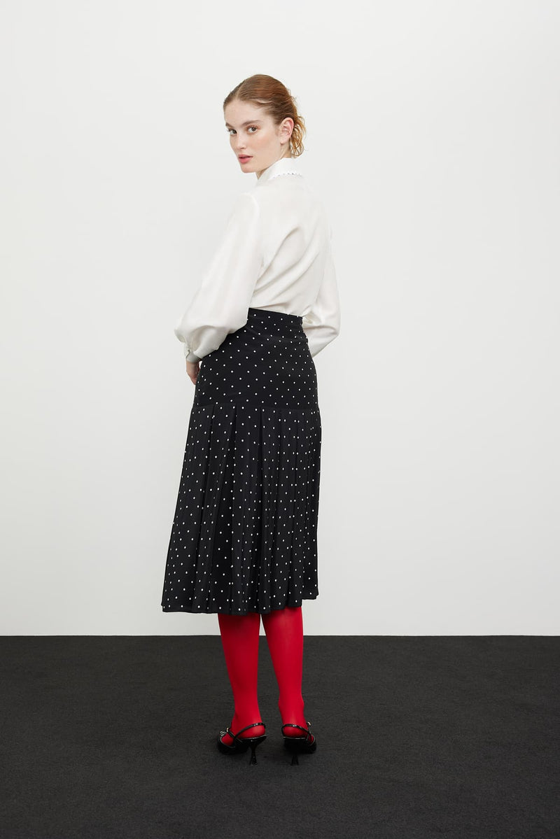 Roman Polka Dot Pleated Skirt Black-White