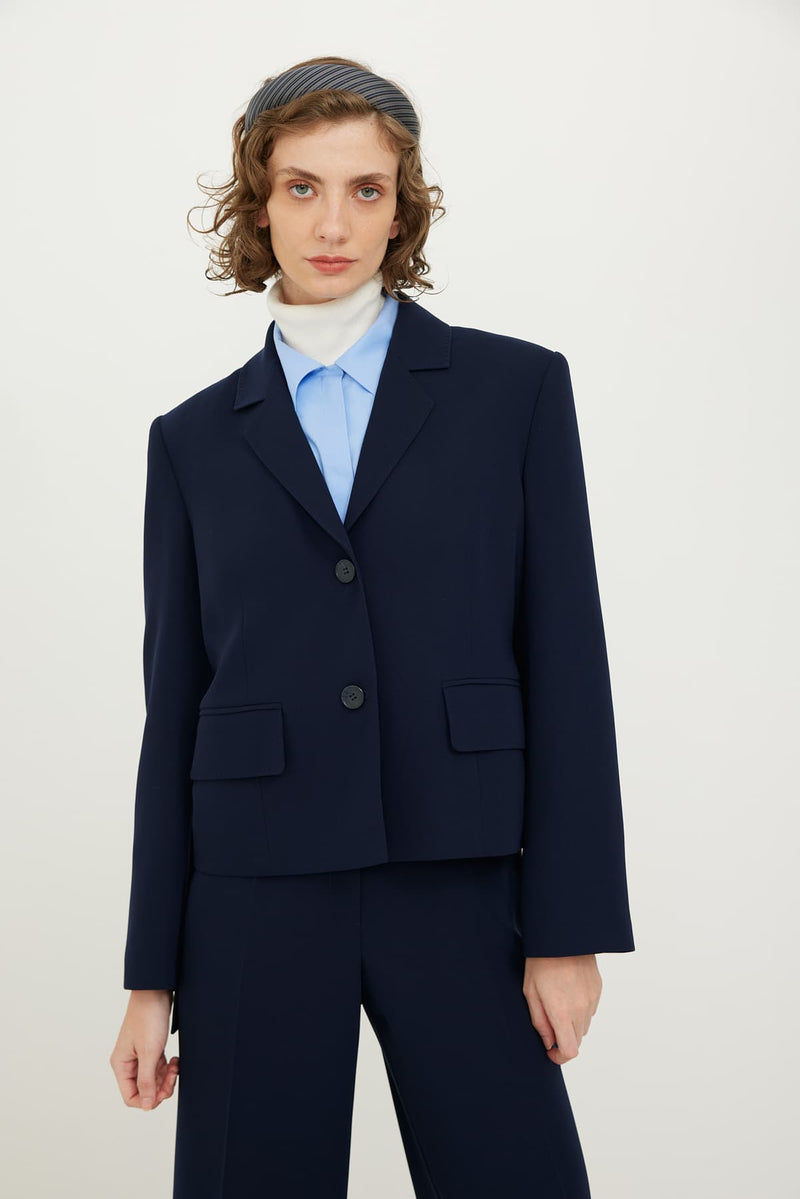 Roman Single Breasted Solid Jacket Navy