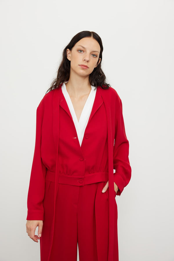 Roman Collar Detail Crop Jacket Red