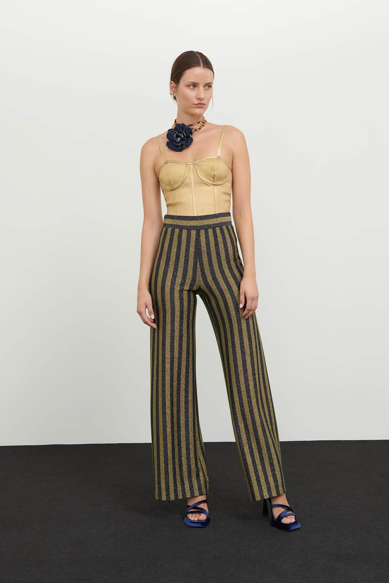 Roman Striped Lurex Wide Trousers Multi Color