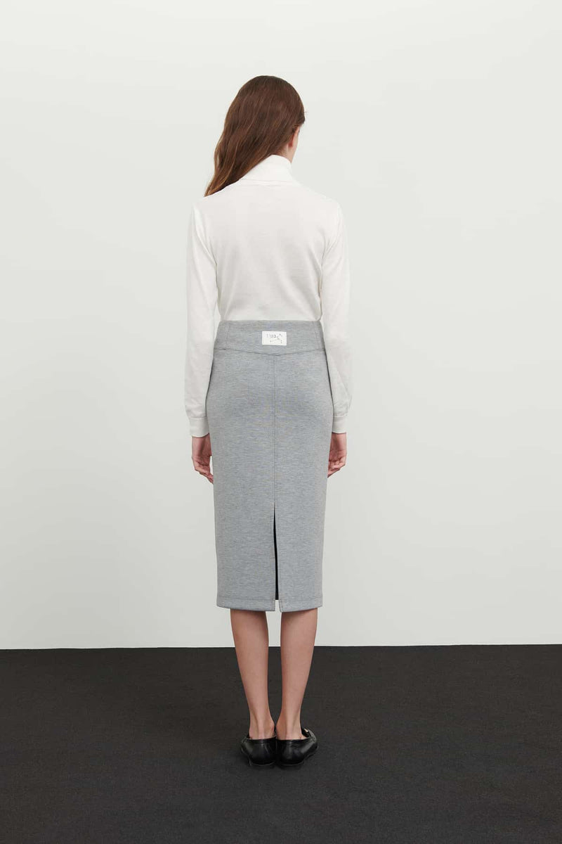 Roman Solid Slim Fit Midi Skirt Grey