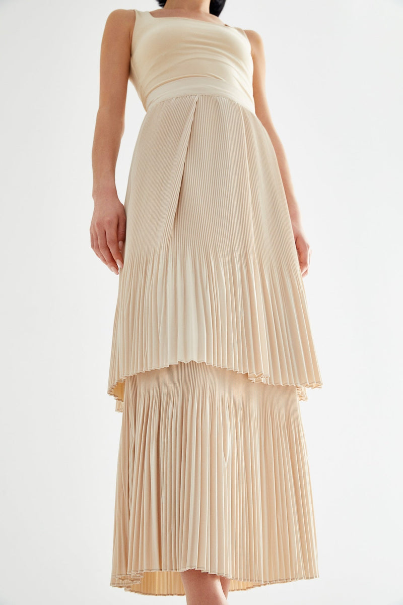 Kevsersarioglu Pleated Layered Skirt Beige