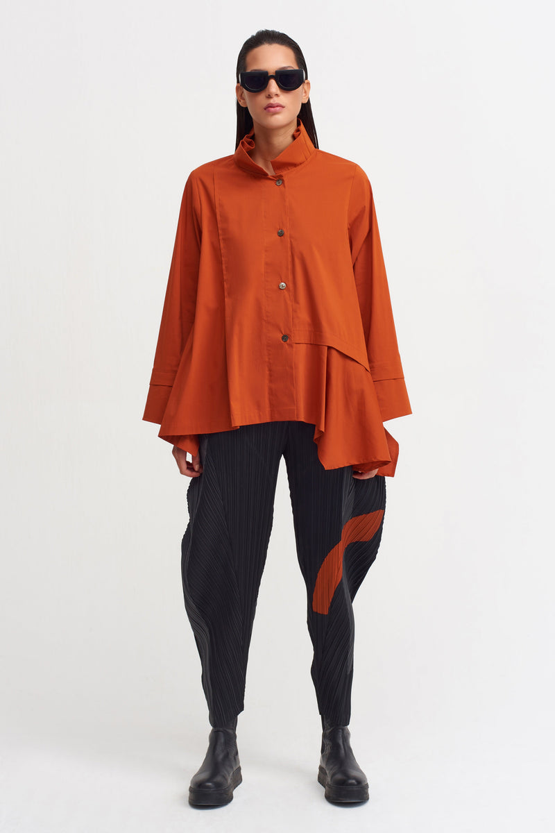 Nu Collar Detail Asymmetrical Shirt Terra Cotta