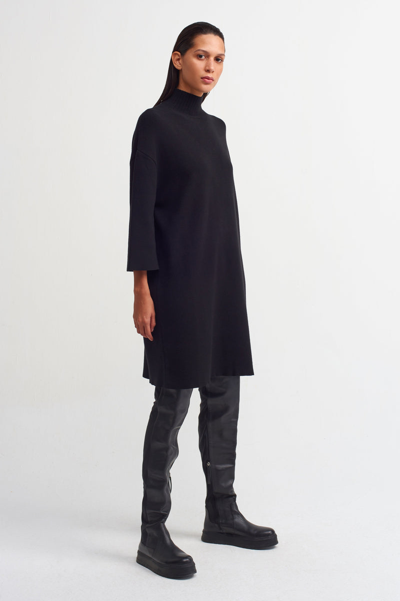 Nu Knit High Neck Dress Black