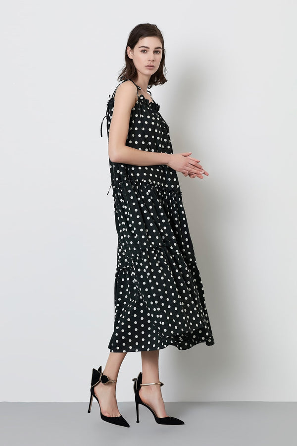 Machka Dress Long Polka Dots Green