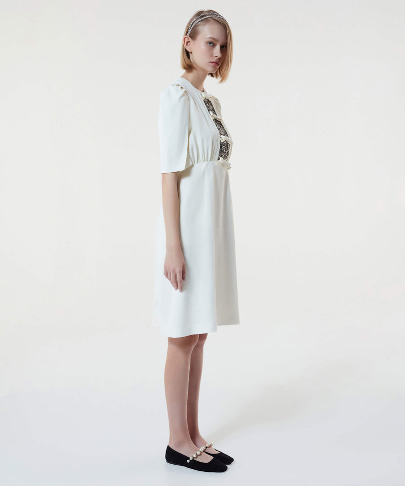 Machka Sleeve Detail Embellished Dress Off White