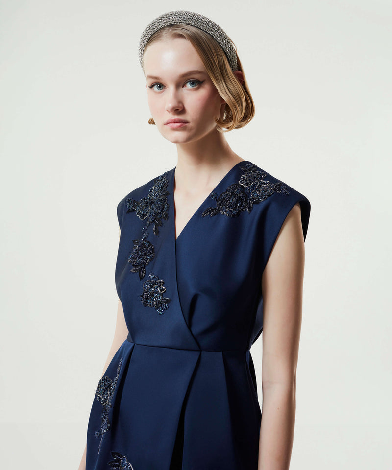 Machka Satin Duchess Embroidered Dress Navy