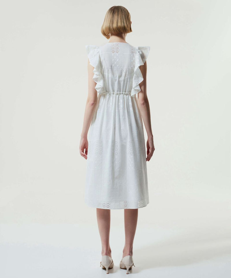 Machka Ruffle Detail Embroidered Dress White