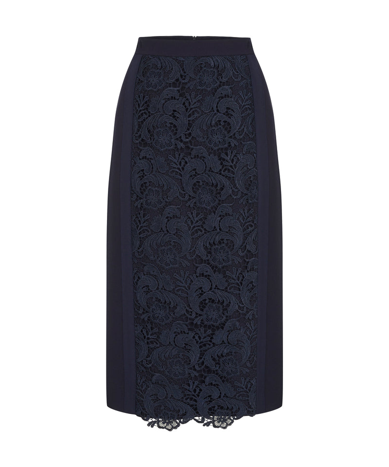 Machka Embroidered Detail Pencil Skirt Navy Blue