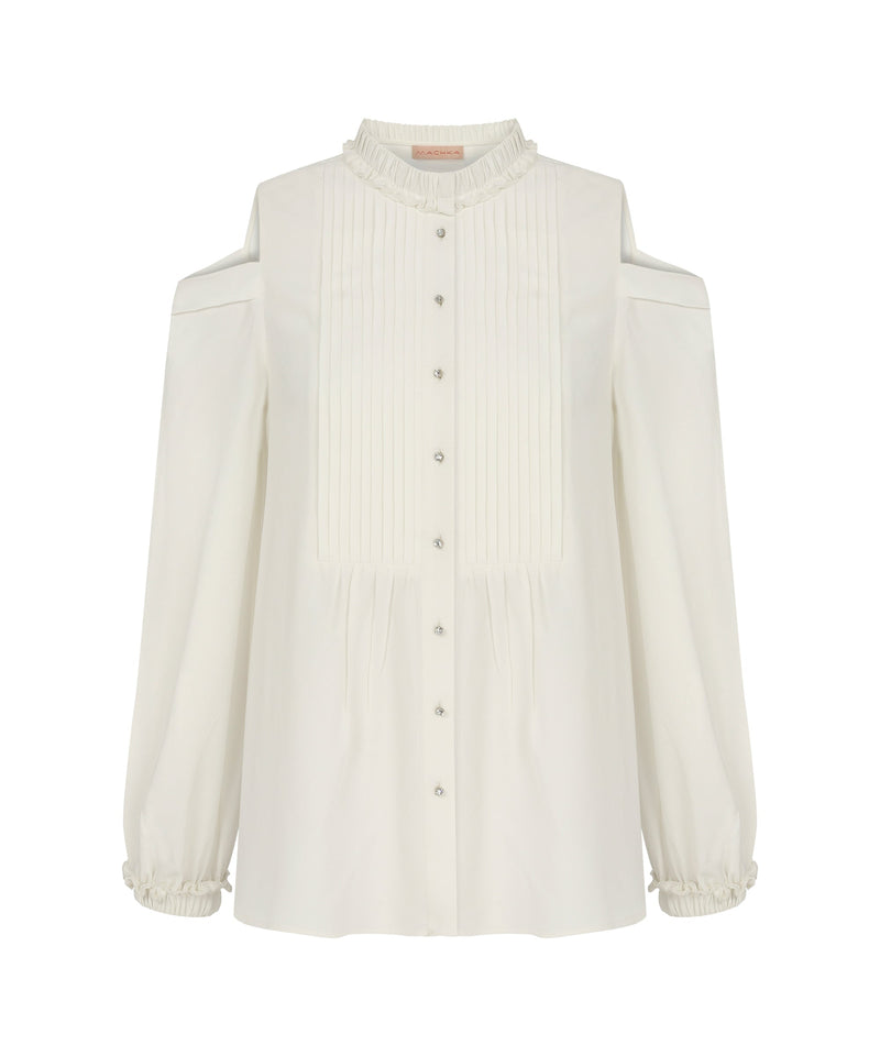 Machka Cut-Out Pleated Shirt  Off White