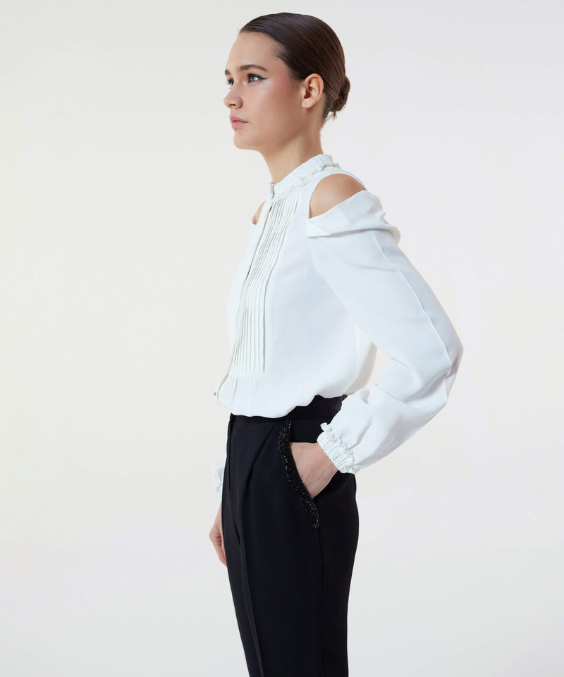 Machka Cut-Out Pleated Shirt  Off White