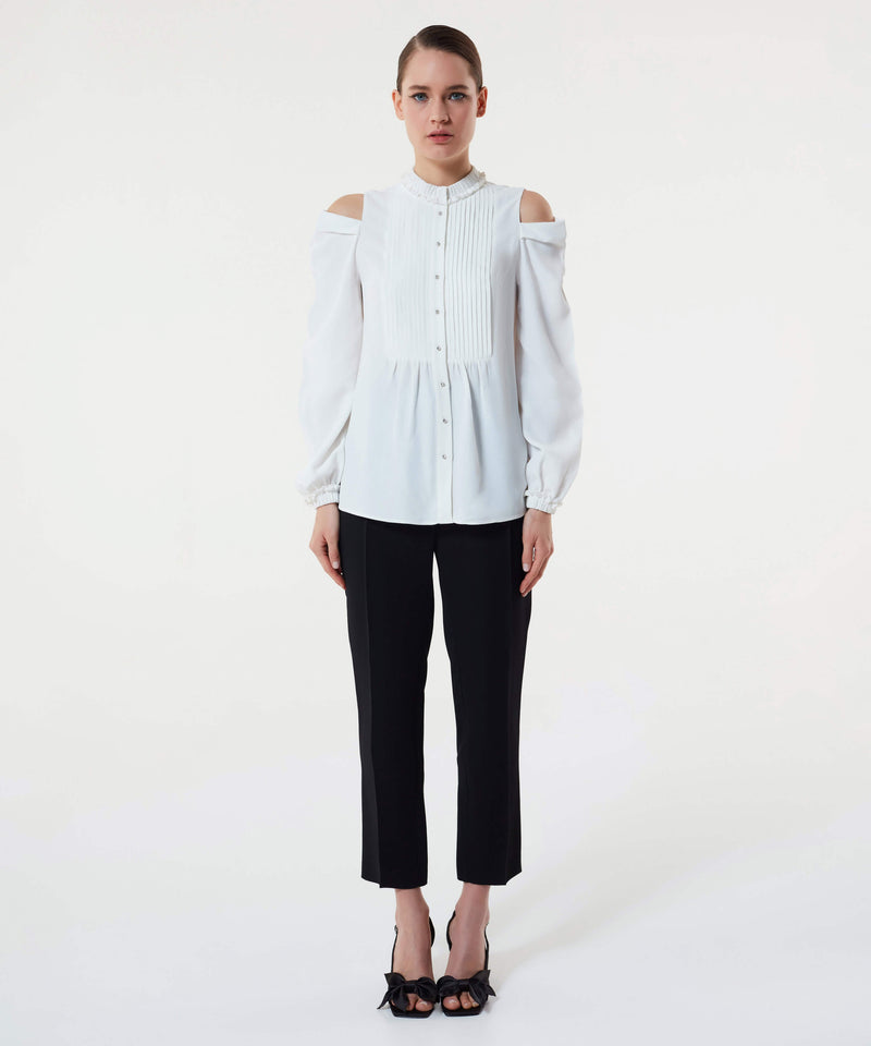 Machka Cut-Out Pleated Shirt  Off White