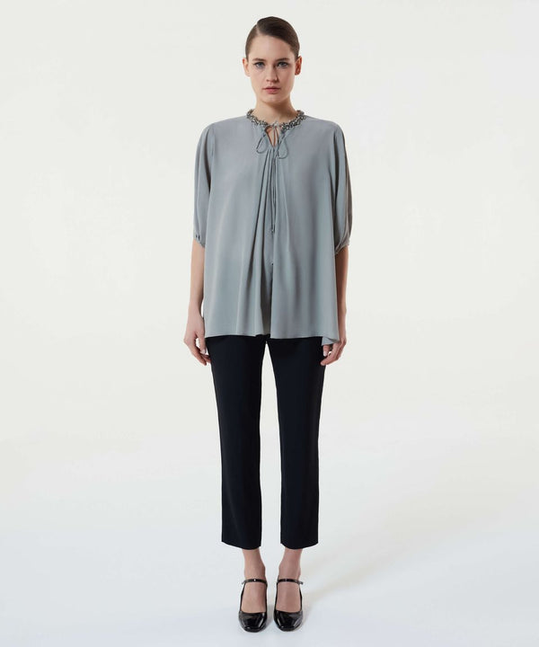 Machka Jewel Neck Sheer Blouse Stone