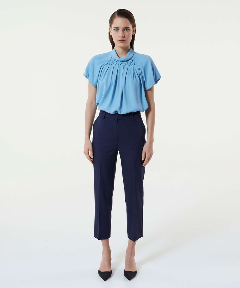 Machka Balloon Sleeve Crepe Blouse Blue