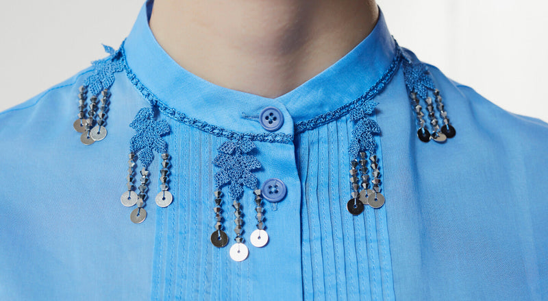 Machka Embellished Pintuck Shirt Blue