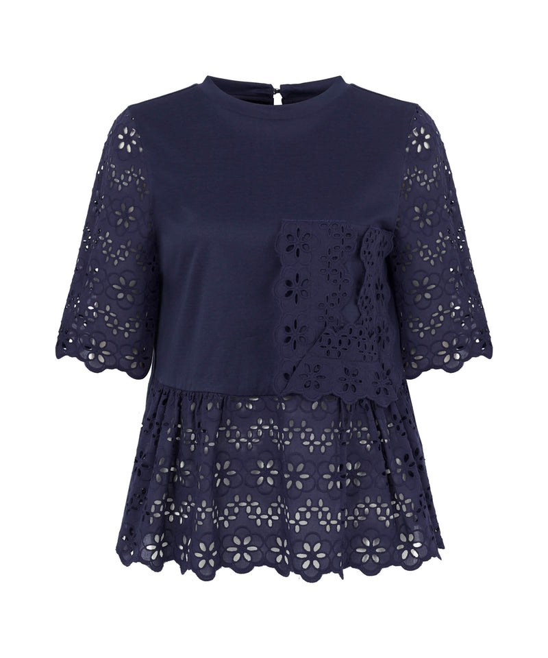 Machka Die-Cut Embroidered Top Indigo