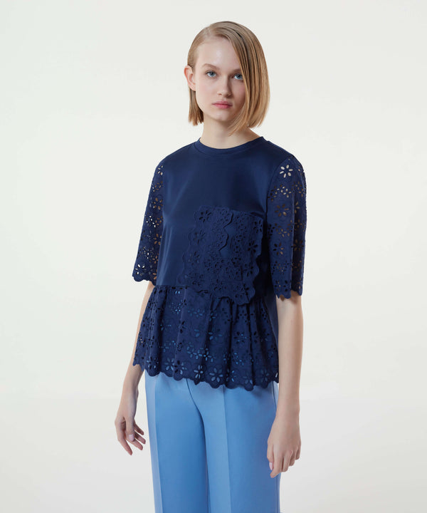 Machka Die-Cut Embroidered Top Indigo