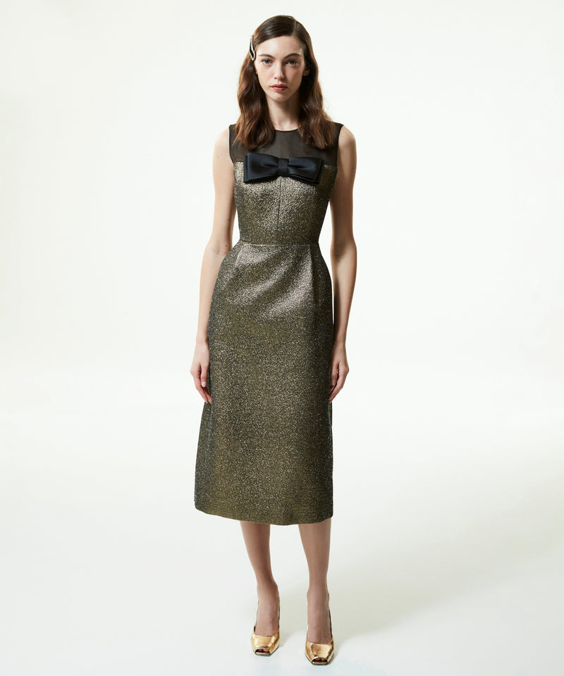 Machka Jacquard Dress With Bow Accessories Gold