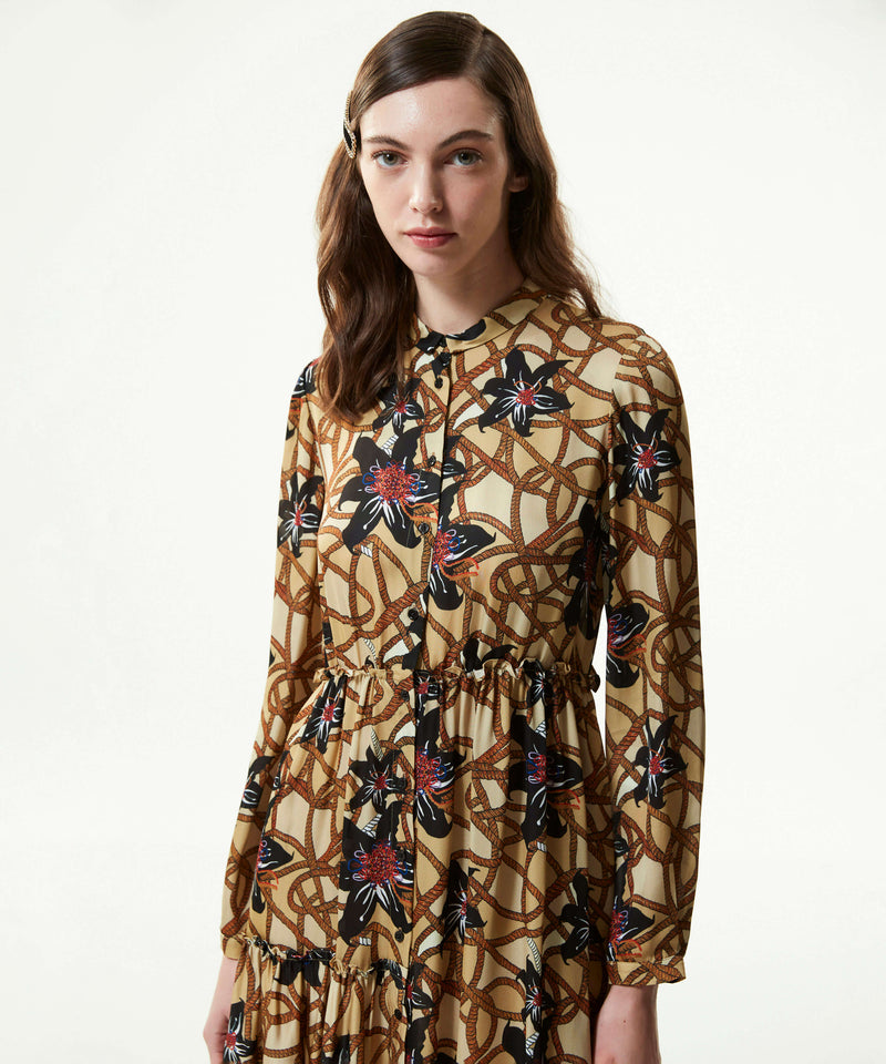 Machka Patterned Midi Shirt Dress Beige