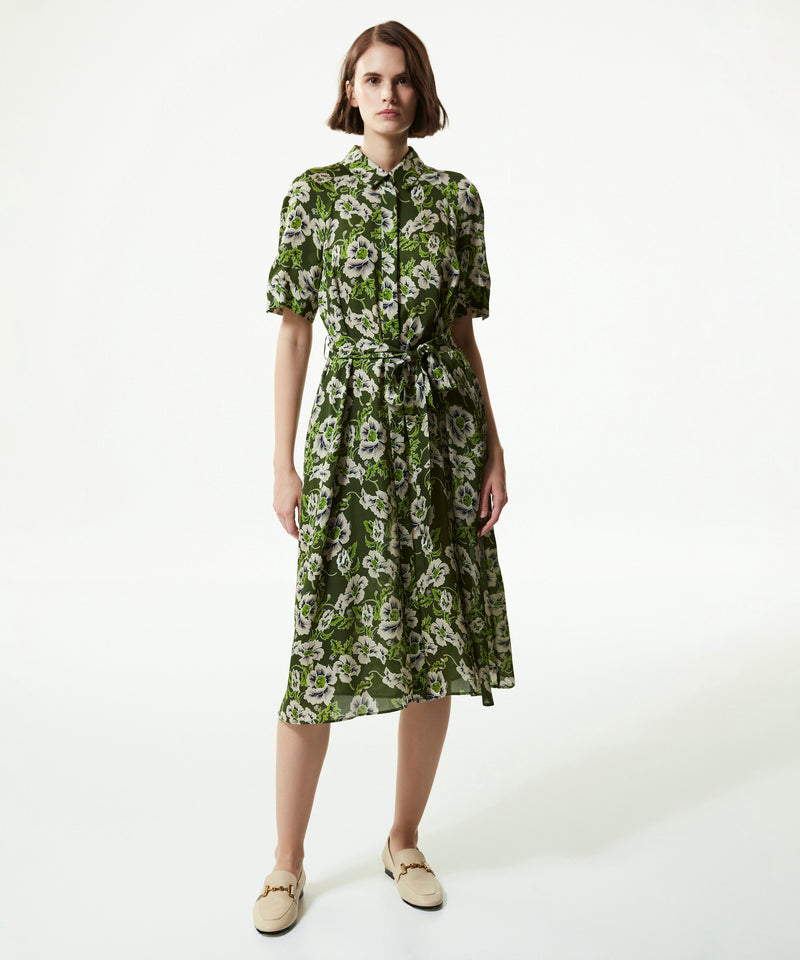 Machka Floral Pattern Midi Shirt Dress Green