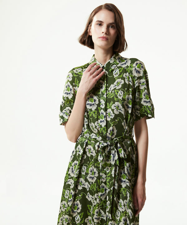 Machka Floral Pattern Midi Shirt Dress Green