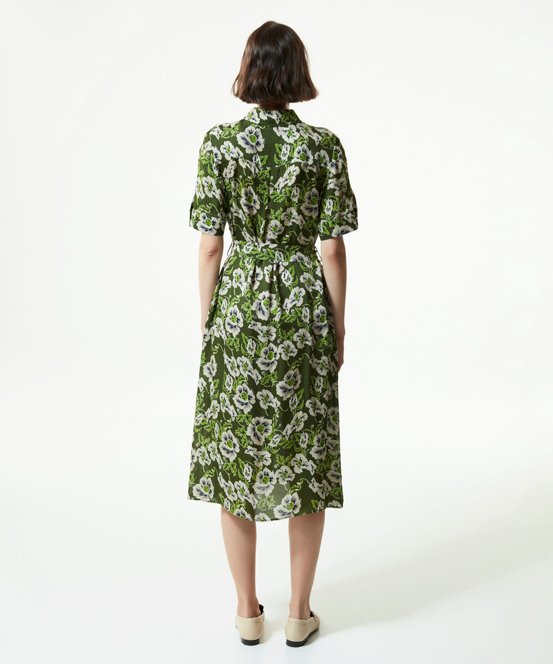 Machka Floral Pattern Midi Shirt Dress Green