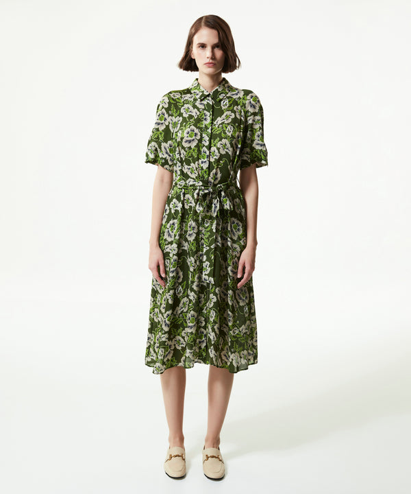 Machka Floral Pattern Midi Shirt Dress Green