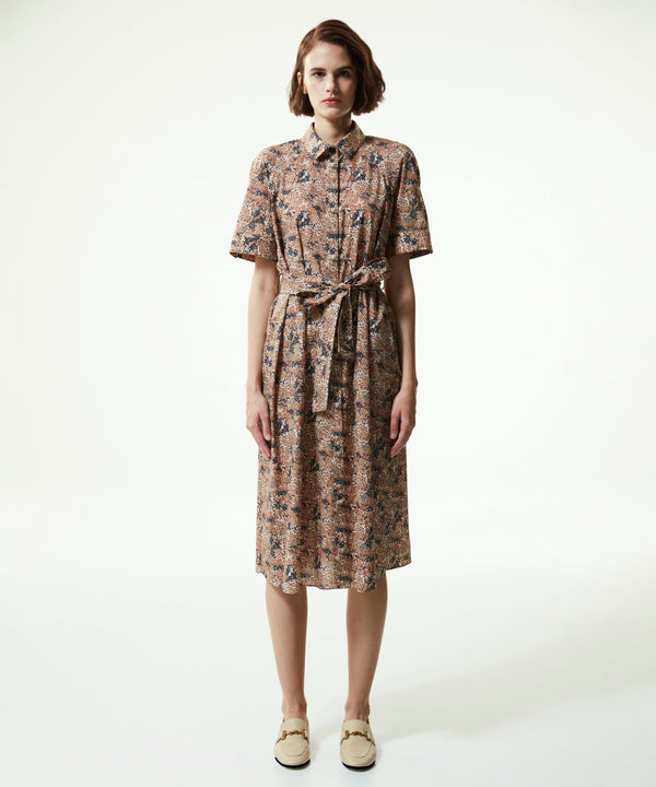 Machka Patterned Belted Shirt Dress Camel