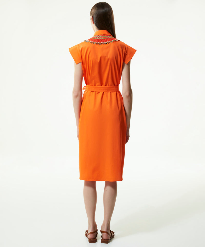 Machka Shirt Dress With Detachable Crochet Collar Orange