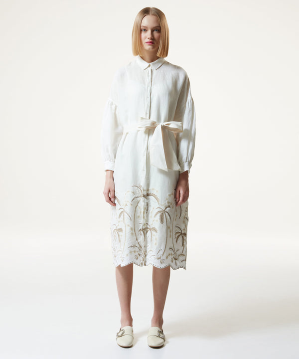 Machka Palm-Embroidered Shirt Dress Off White