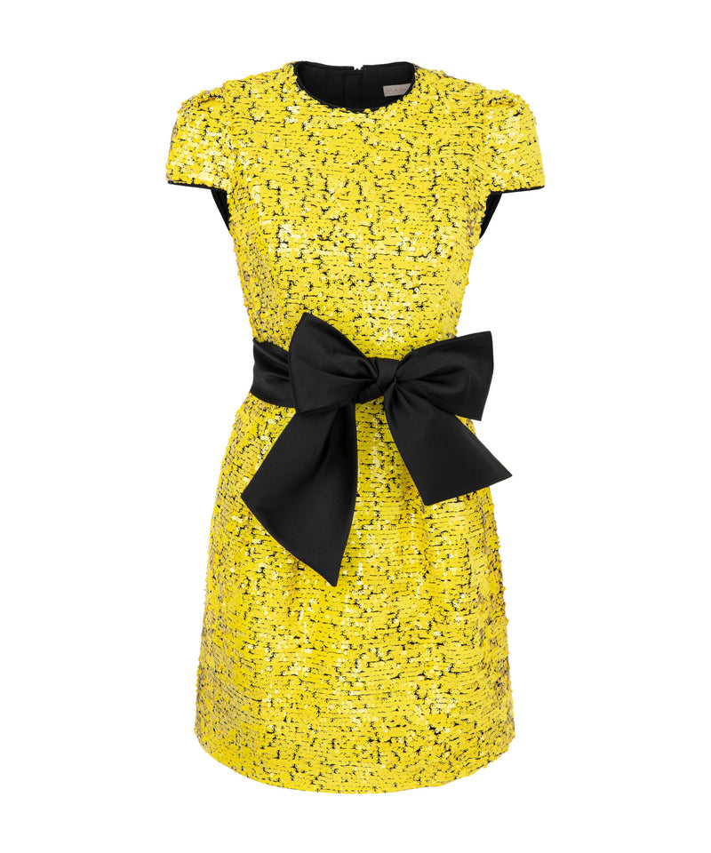 Machka Contrast Belted Sequined Mini Dress Yellow