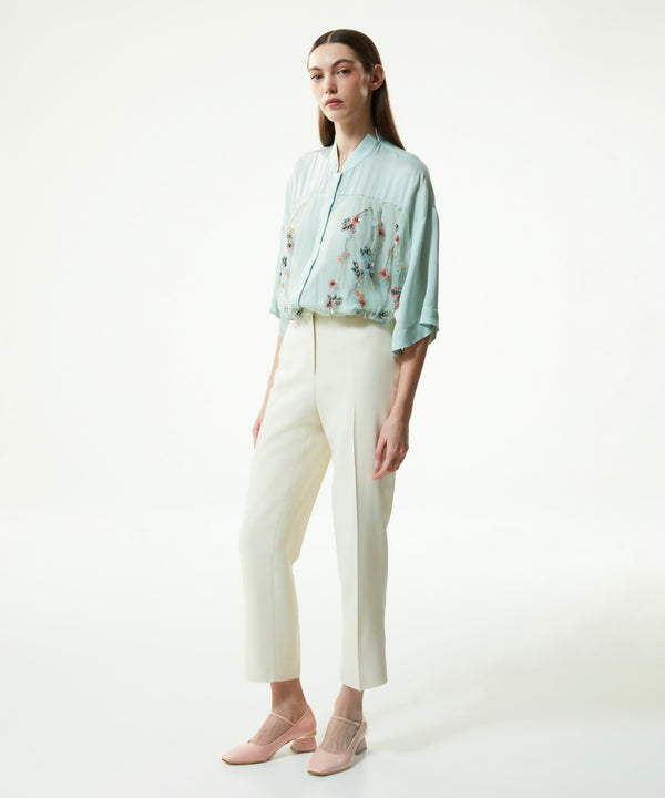 Machka Solid High Waist Trousers Off White