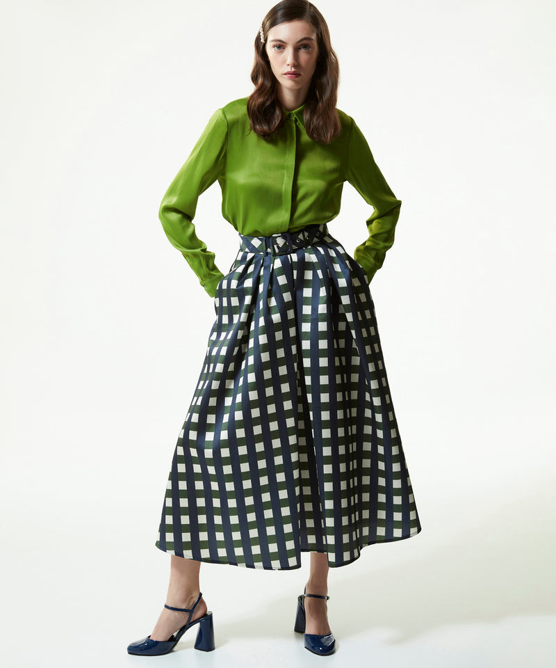 Machka High Waist Plaid Skirt Khaki