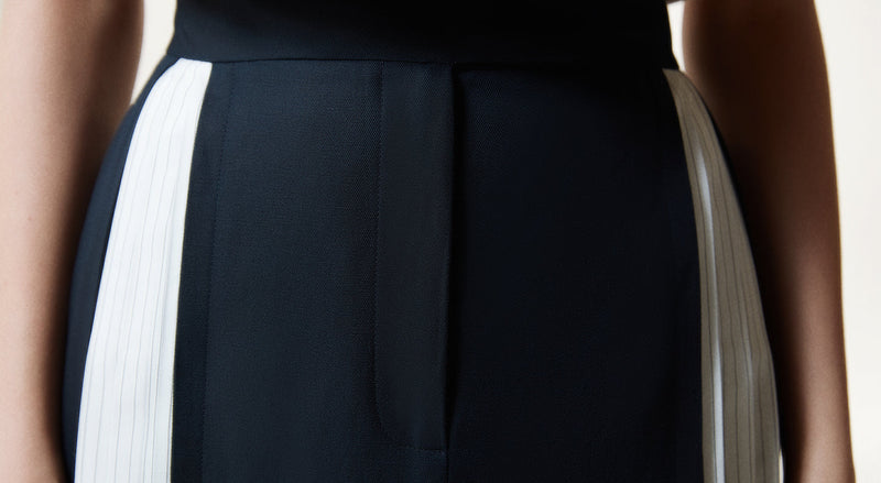 Machka Colorblock Pleated Skirt Navy Blue