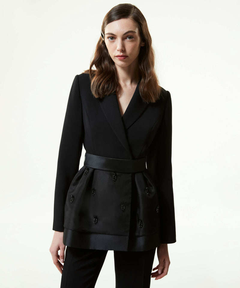 Machka Stone-Embroidered Blazer With Organza Garnish Black